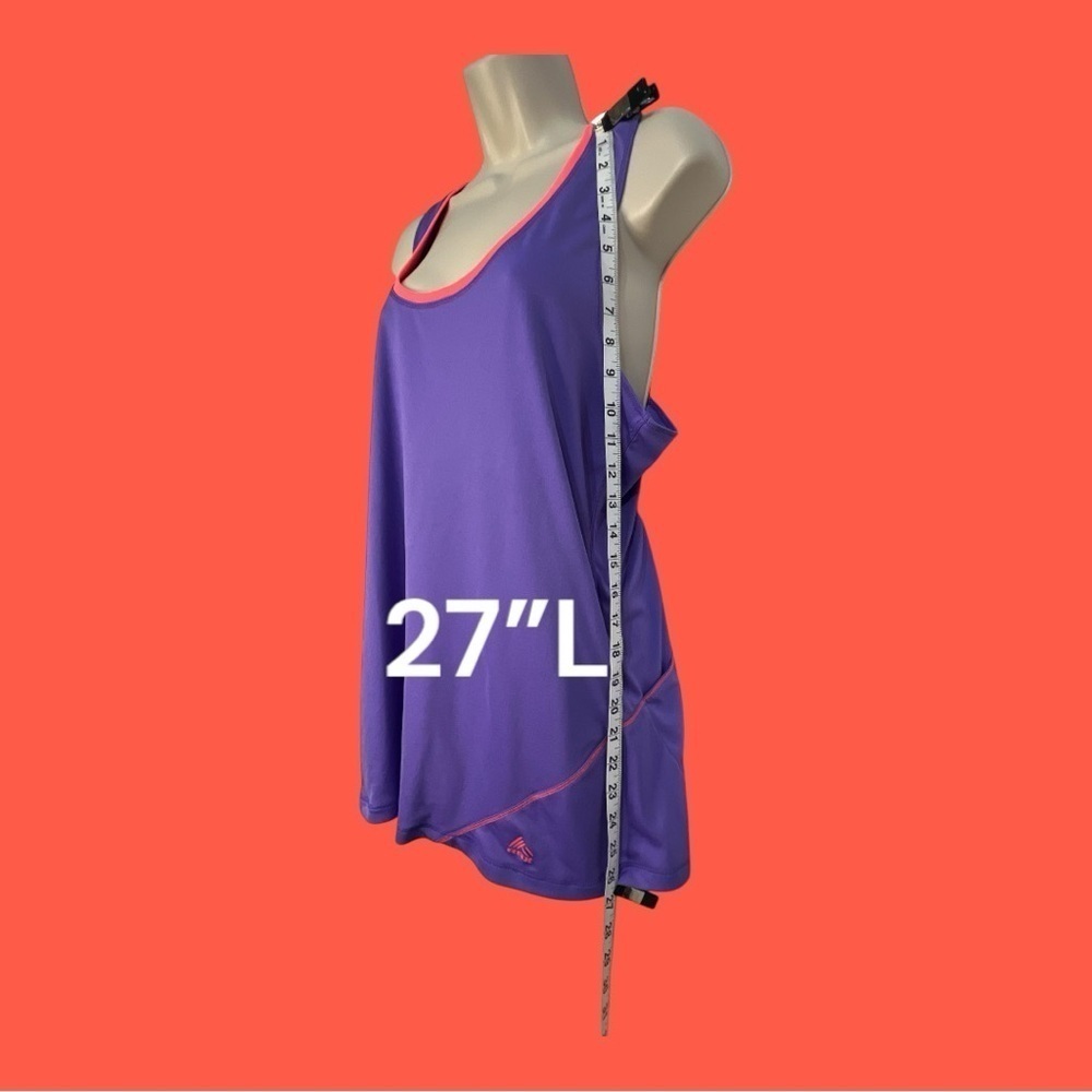 Reebok Performance T Back Tank Purple with Neon Orange Trim Flared Hem Size L - Picture 2 of 6